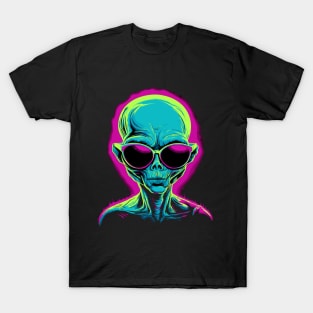 Funny UFO Alien Gifts Men Women Kids Funny Sunglasses Alien T-Shirt